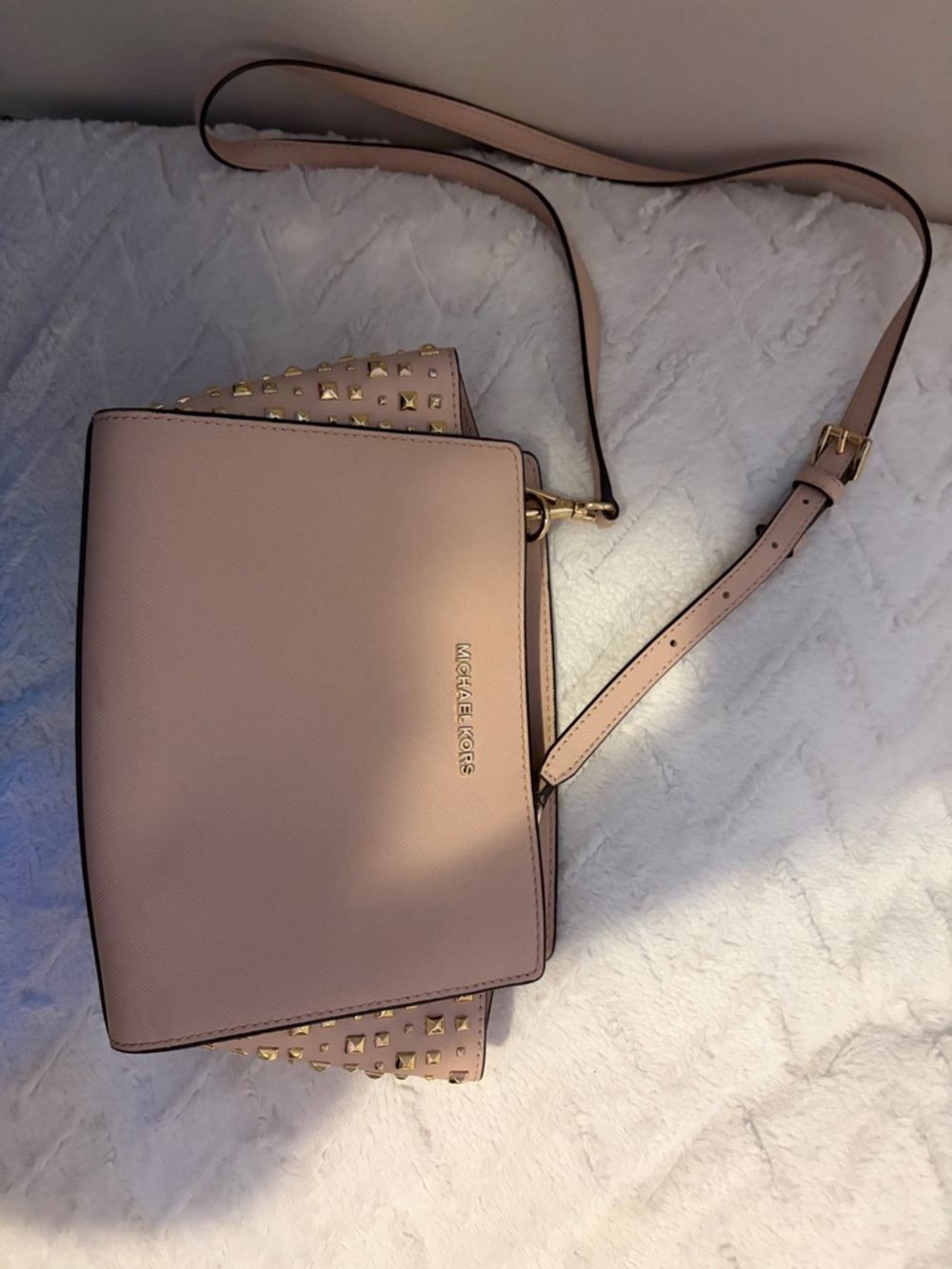 Michael Kors Pale Pink Leather Studded Crossbody Bag